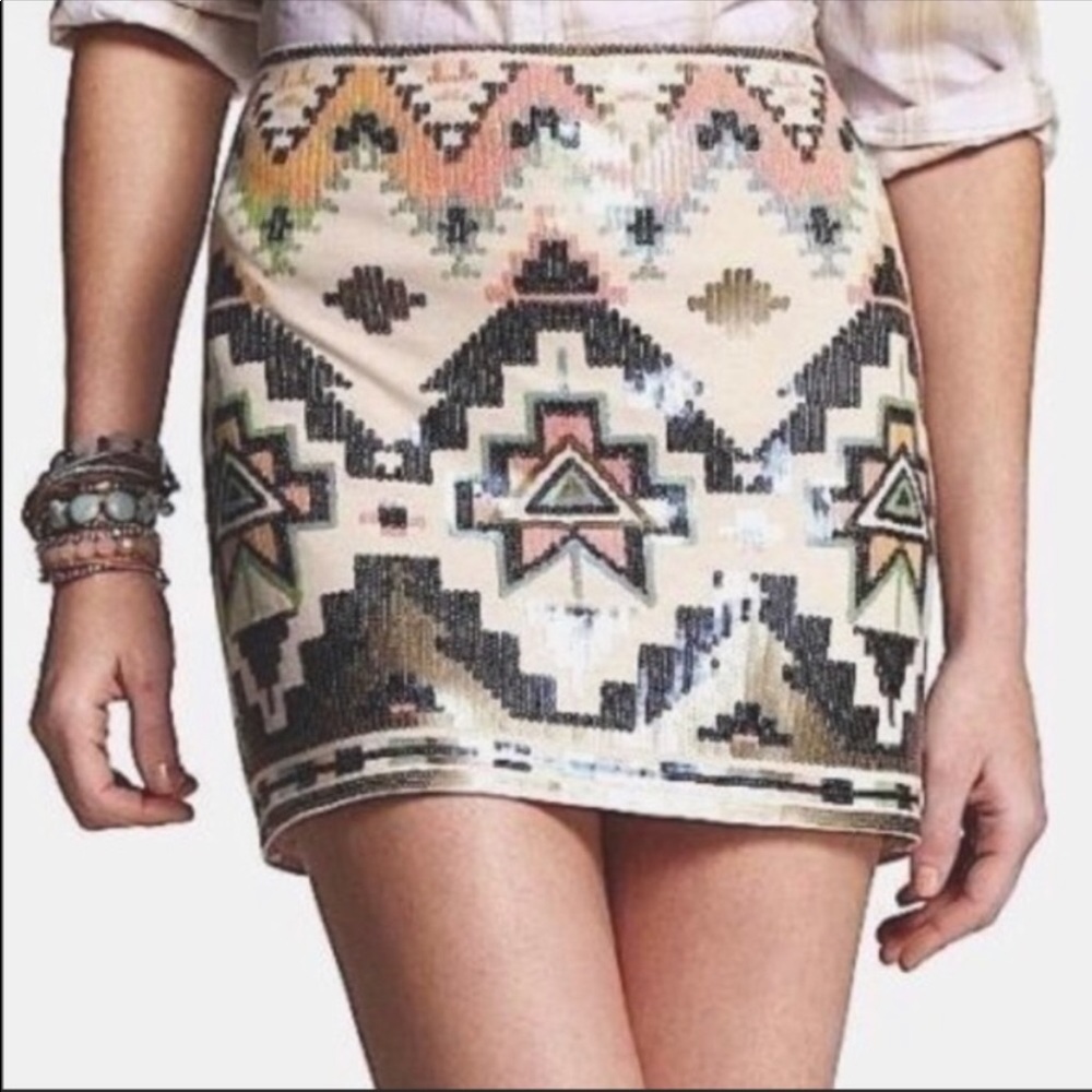Express Aztec Sequin Mini Skirt